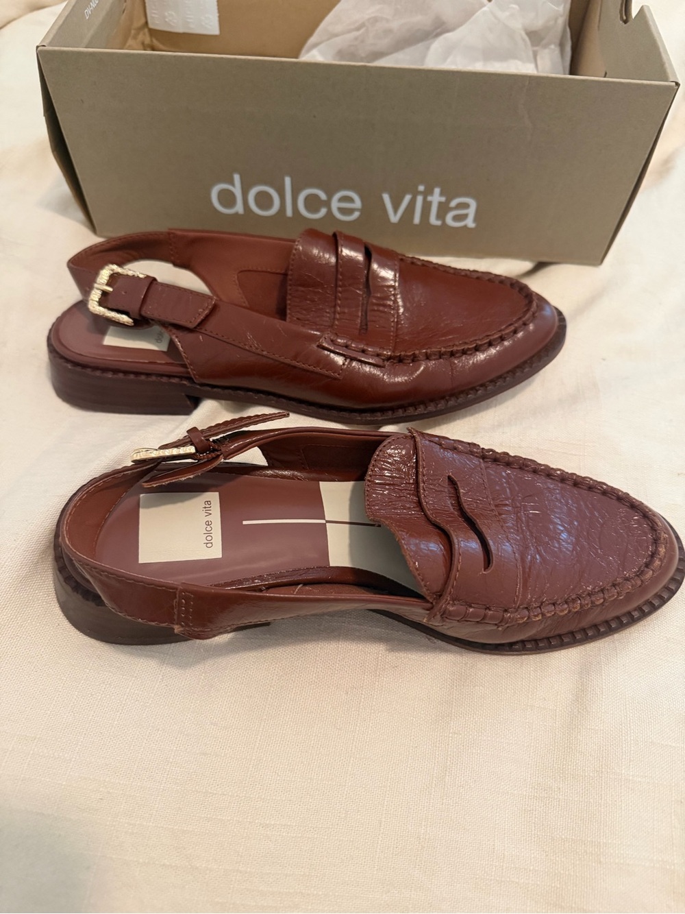 Dolce Vita Brown Leather Slingback Loafers